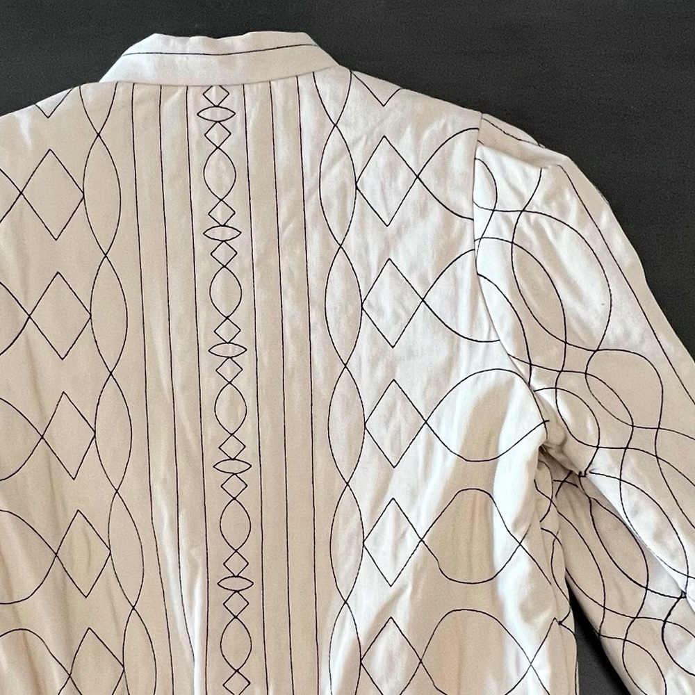 New blue b Cream Navy Blue Gray Quilted Cropped Button Down Bomber Jacket Coat S - Picture 7 of 7